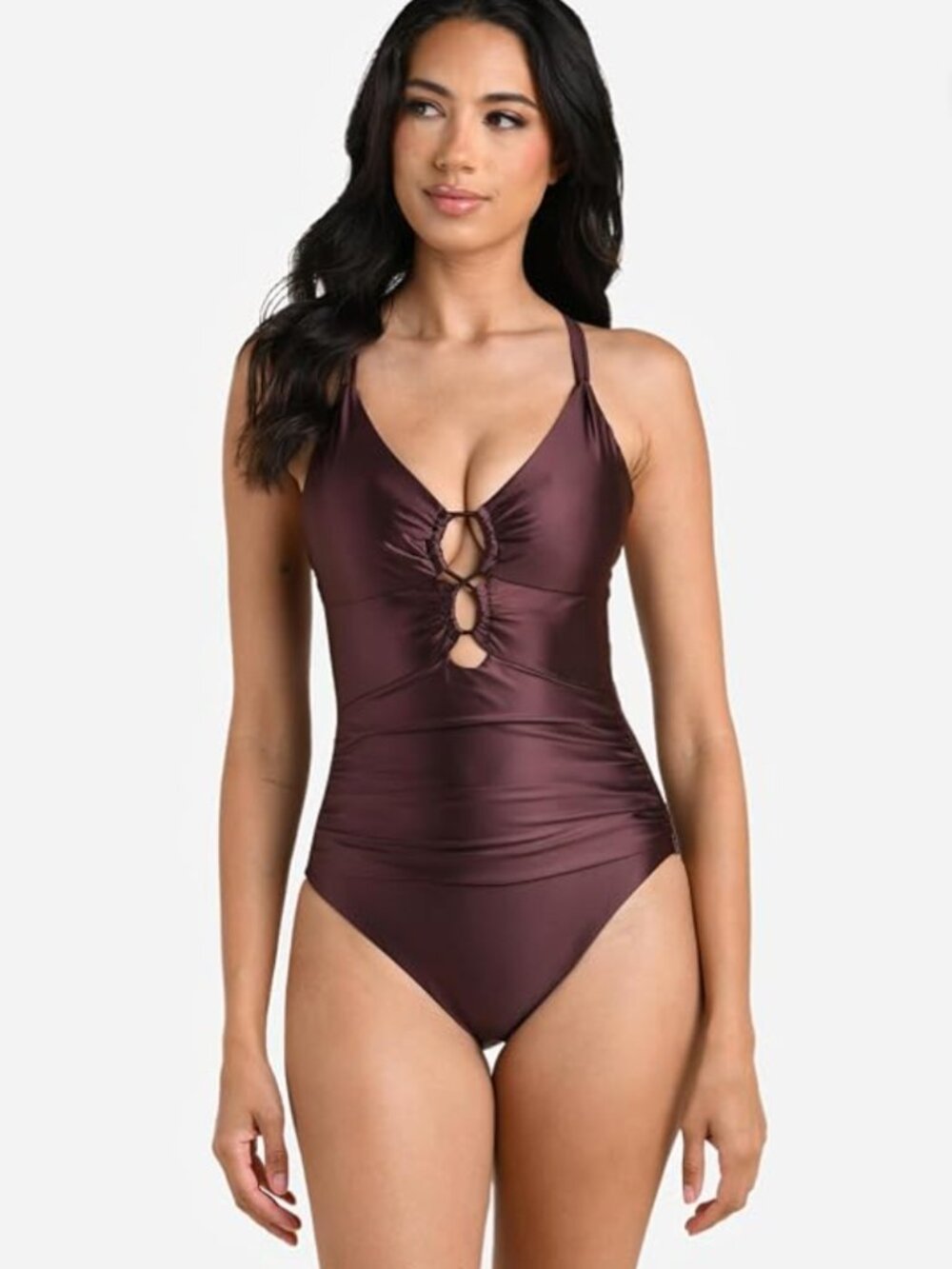 La Blanca Women's Underwire Lace Up One Piece Swimsuit Brown Size 12 11802